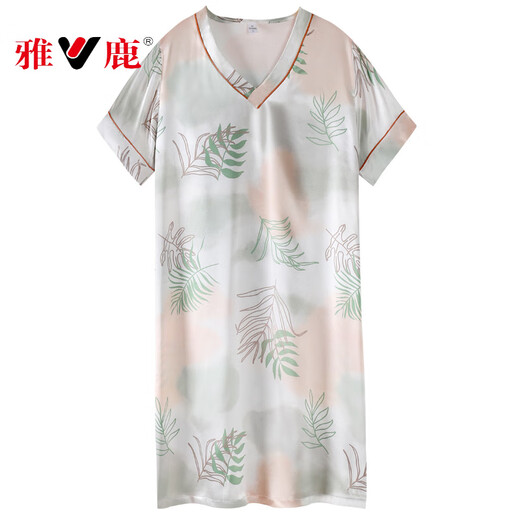 雅鹿新款睡裙女夏季冰丝短袖中裙睡衣薄款时尚高级感连衣裙 薄荷蓝M9928 【短袖/无胸垫】 M 160