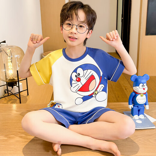 EMBERLOVE2025新款男童夏季睡衣套装纯棉短袖短裤薄款青少年男孩儿童家居服 K6626【双短】 160 M码，155-160cm