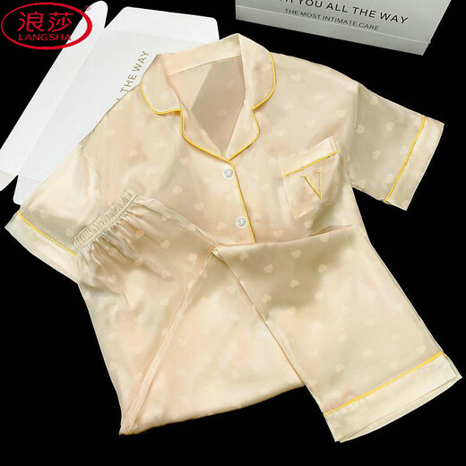 Langsha 2025 Neue Pyjamas für Frauen im Sommer Eisseide Kurzärärmelte High-End-Großgröße für Outdoor-Kleidung im Freien YX9214 m (75-95) Jin [Jin ist gleich 0,5 kg]