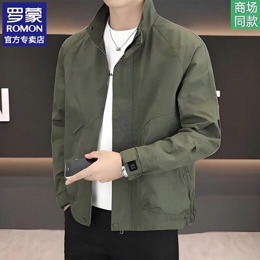 ROMON casual jacket men's new stand-up collar simple spring and autumn new outdoor workwear trendy upper clothes men's green regular L 125-145Jin Jin is equal to 0.5 kg