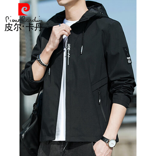 
Pierre cardin autumn jacket men's new spring and autumn hooded thin youth loose jacket short solid color jacket K12131 black M [recommended 100-110Jin [Jin equals 0.5 kg]]