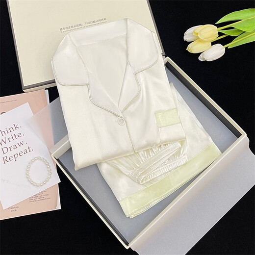 Ran Yilan's same style of Champagne Xiling Xiaoqing Ice Silk Pajamas for Women in Summer Short Sleeve Set Thin Girl Contrast Two-Piece Set #yx-9214 XL X131-145Jin[Jin equals 0.5 kg]