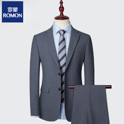 Luo Meng Groom's Suit Korean Style Business Slim Wedding Dress Groomsmen Casual Suit Men's Three-piece Suit 2266 Blue Gray Two-piece Suit 3XL 190