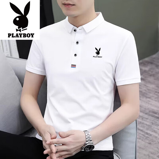 Camiseta de manga corta de algodón puro de Playboy en verano Nuevo estilo sin solapa caliente transpirable y versátil casual de polo de polo a media manga de alas municipales 844 Ceniza de carbono 4xl recomendado 170-192Jin [Jin equivale a 0.5 kg]