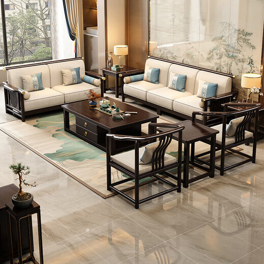 No. 1 Haoting Solid Wood Sofa Living Room New Chinese Furniture Small Apartment Single and Double Triple-Player Storage 2025 New Model 9901# Independent Single [Storage] Cotton and Line Cloth Cover