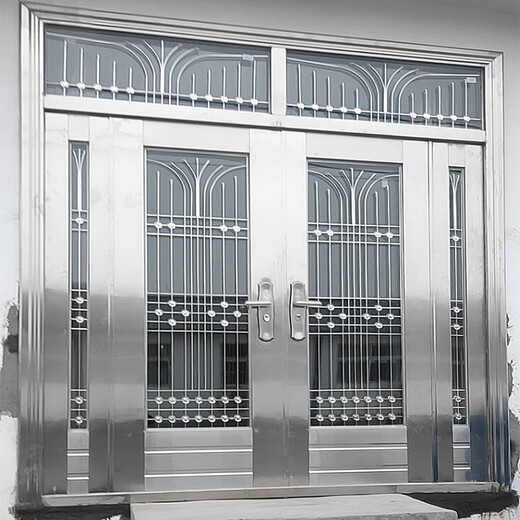 
OUOETY304 stainless steel door rural self-built house entrance door double door glass stainless steel anti-theft door household steel grey style 9923