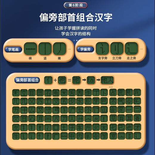 其他家一年级拼音学习神器幼小衔接声母表拼读训练儿童有声挂图识字汉语 加强版[拼音+偏旁+口算宝+屏幕]蓝