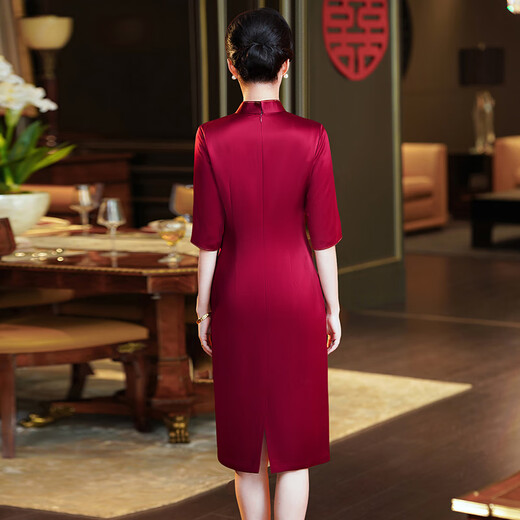 离境天旗袍2025新品五一喜婆婆参加婚礼服新款妈妈婚宴装高贵改良醋酸连 9712酒红色 L建议95-105斤 均码
