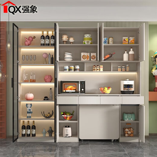 Qiangxiang creamy stone siding sideboard high cabinet integrated wall multi-function storage wine cabinet folding dining table custom G149 style 191400*800*756 6MM rock siding table double doors