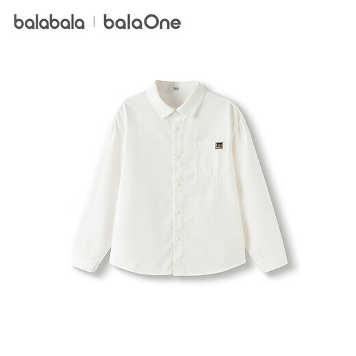 Balabala children's shirt boys long-sleeved parent-child wear 2025 new autumn wear fully brushed college style loose and versatile skin-friendly white 10101 90