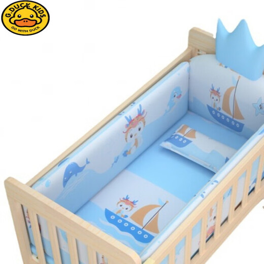 G.DUCKKIDS crib fence anti-collision soft bag fence five-piece bedding set children's mattress baby bedding removable and washable pink whale 110*65