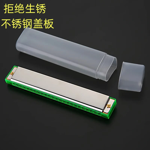 Harmonica, wind instrument, entry-level gift for beginners, student self-taught professional playing children's gift, 24 holes, green mouth 24 holes double row
