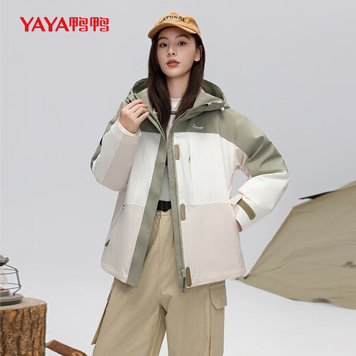 鸭鸭（YAYA）羽绒服女短款撞色韩版宽松户外运动连帽秋冬防风保暖 丝雾棕色 L