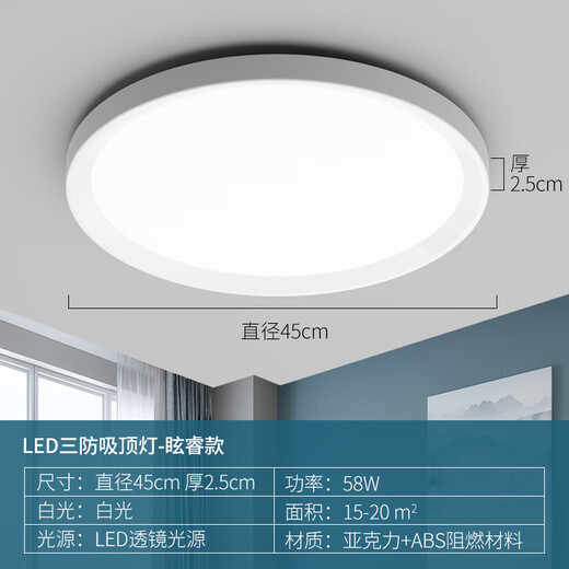 XMSJ Full Spectrum LED Drei-Sicht Deckenleichte Runde Badezimmer Bad Balkon Schlafzimmer Küche und Badezimmer Licht Korridor 972W Volles Spektrum Augenschutz Ra9720w Weiß Licht hell hell hell