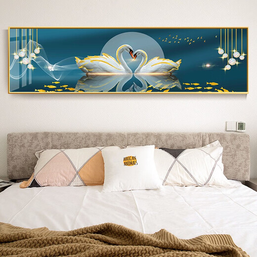 Mei'an Home Chambre de chambre à coucher Décoration peinture de luxe Luxury Chambre maître maître peinture fond de fond mur mural Swan 2024 Nouveau style WS1047 Mutual Support 30 * 120cm1.2 mètres Le lit peut être une taille d'image personnalisée