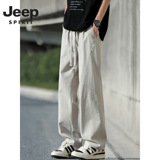 Jeep Spirit Jeep Summer Ice Silk Pantalon Men de style mince 2025 Nouvelle mode Pantalon droit lâche Loisure respirante pour hommes Long Long K6636 Gris M-90 ~ 110jin [Jin est égal à 0,5 kg] peut être usé