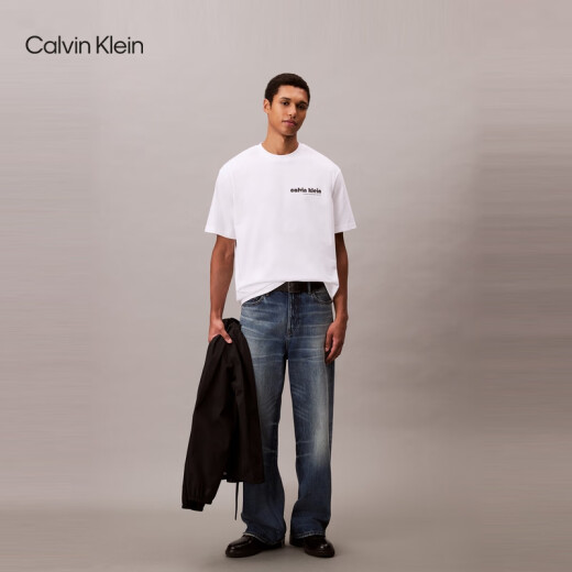 Calvin KleinJeans25早秋新款男士休闲纯色ck字母印花纯棉宽松短袖T恤4RC829G YAA-月光白 M