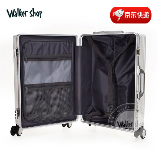 Walker Shop【品牌精选】行李箱商务出差拉杆箱多功能前置开口旅行箱登机箱 奶白色 18英寸 横款登机箱