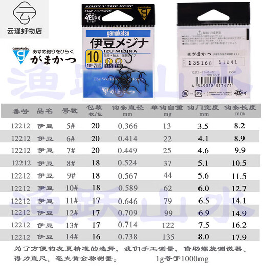 Gamma Kaz fish hook Izu original imported from Japan 12212 crooked mouth hook crucian carp mixed with black hook Izu black (No. 5