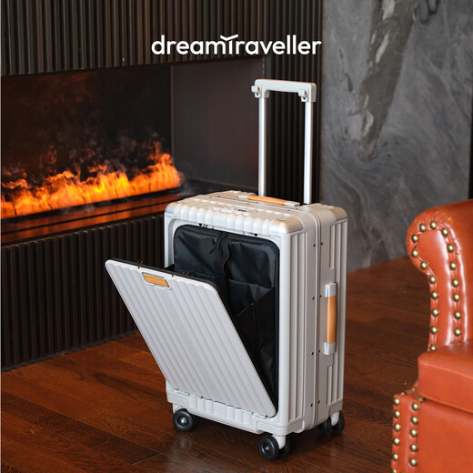 Dream traveler large capacity suitcase universal wheel multi-functional trolley case front opening suitcase for men and women 20 inches elephant gray