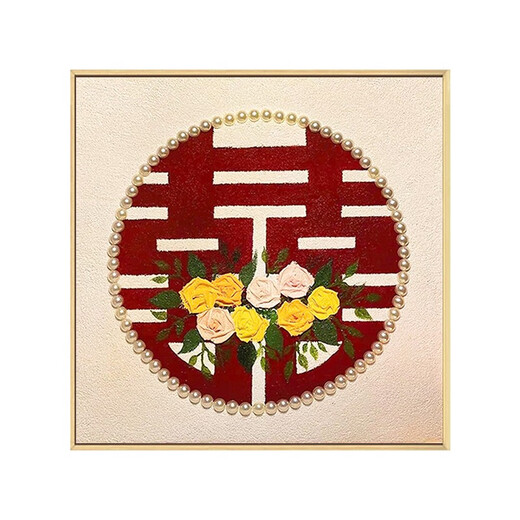 
Wedding gift Happy character texture painting quartz sand digital oil painting DIY handmade rose decoration hanging painting qx10975 texture painting 50*50cm thick solid wood inner frame + decorative outer frame