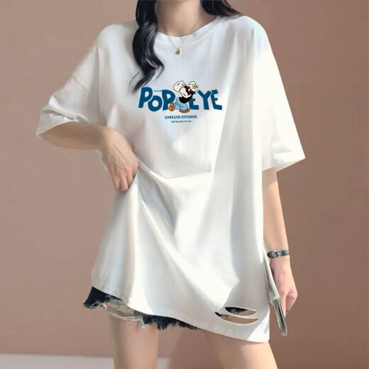 Camiseta blanca de manga corta de verano para mujer 2024, nuevo estilo de verano, versátil, de longitud media, holgada, informal, ropa que reduce la edad, tendencia ins 911Ap691 L