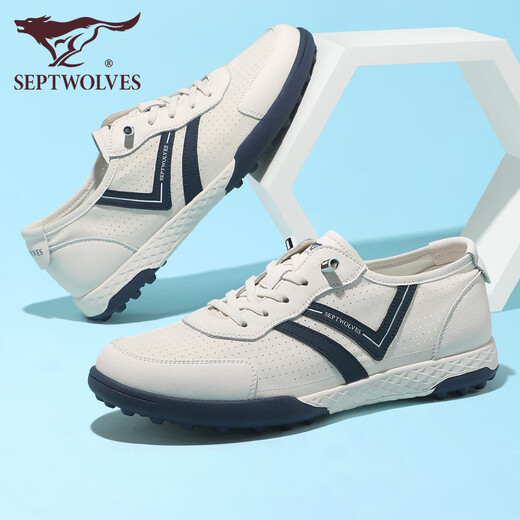 Seven Wolf men's shoes for summer light and breathable casual shoes for cloth punching without stuffiness, lightweight soft sole men's sports shoes for odorproof white/blue 9854 40
