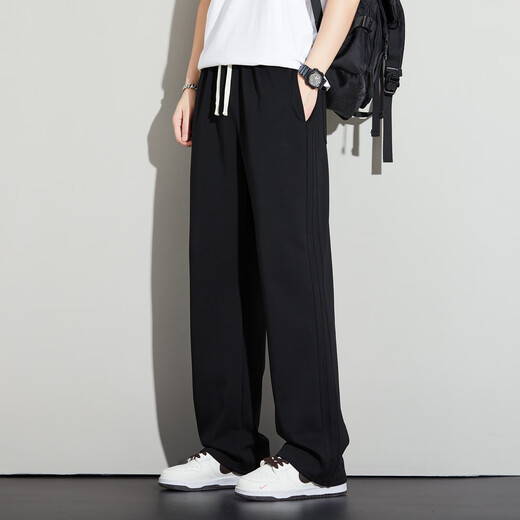 Big Mouth Monkey (paul frank) casual pants for men in spring and autumn, loose wide-legged drapey trendy sweatpants, versatile straight-leg sweatpants, active black L