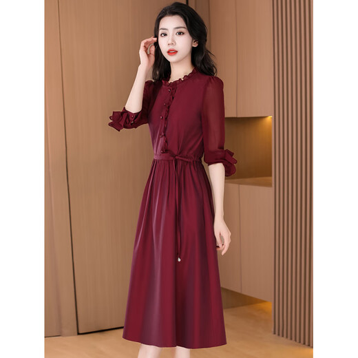 Vestido de marca de alta gama de Homeseee Light Luxury de alta gama Autumn New Women's Clothing Set 2025 New XI Grandma Wedding Vestido de luz roja de lujo XL [116-125] Jin [Jin equivale a 0.5 kg]