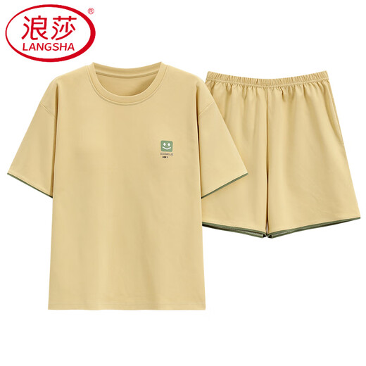 浪莎（LangSha）轻奢睡衣女夏季棉短袖短裤简约休闲棉薄款可外穿家居服套装 Z9859 XL 120-140斤