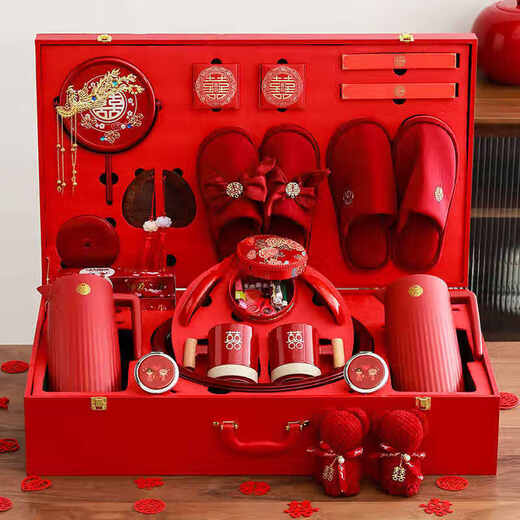 
Yunya dowry items for women, complete set of high-end wedding supplies Jubao Xiban wedding dowry set Dowry set Wooden cup 28 pieces set mother box