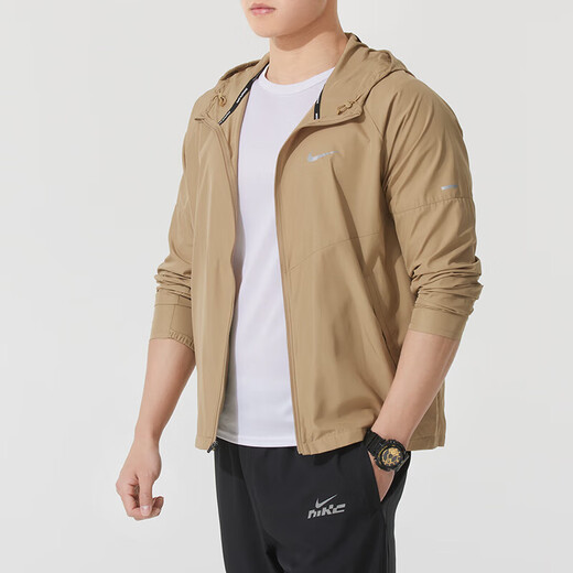 耐克（NIKE）男梭织快干运动套装 杏茶色薄款夜跑健身训练服潮流时尚休闲衣裤 DD4747-297连帽夹克外套 S