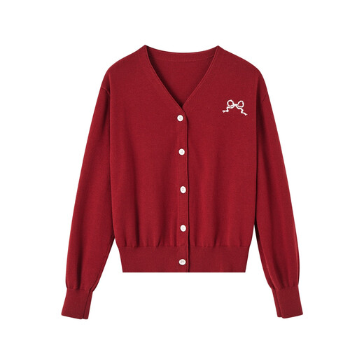 Mt high-intellectual atmosphere spring and autumn simple style embroidered V-neck cardigan soft waxy wool sweater women's top