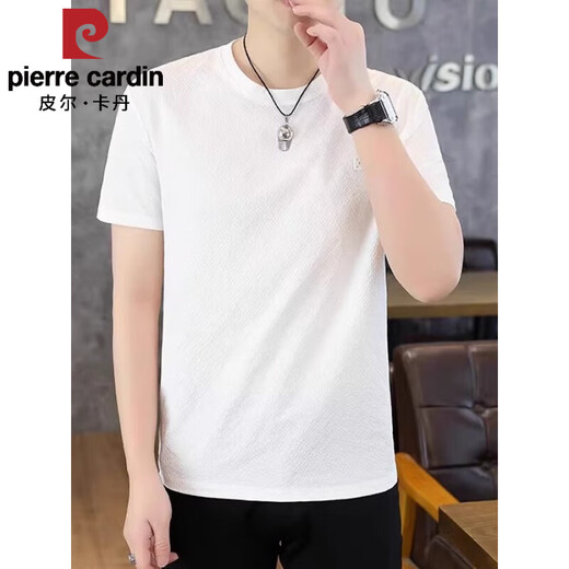 Pierre cardin 2025 new men's short-sleeved shirt for summer light luxury versatile T-shirt cool and high-quality trend fast dry ice silk shirt 9856 white M [100-120Jin [Jin equals 0.5 kg]]