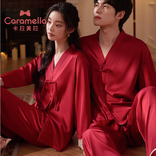 Calamela pajamas women's new Chinese style spring and autumn animal year red bride wedding men's suit couple pajamas