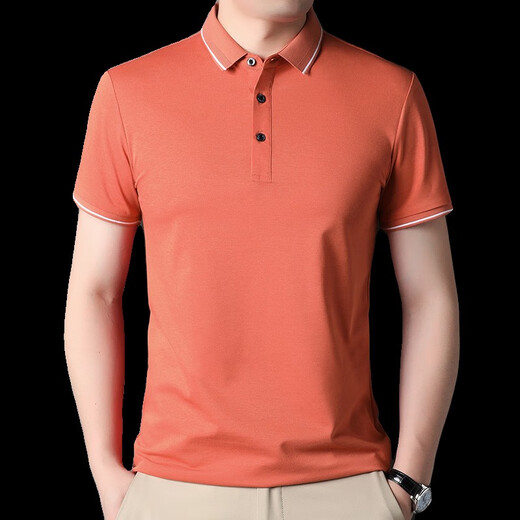 
GY goldlion 2025 summer solid color POLO shirt middle-aged men's summer short-sleeved T-shirt business mercerized cotton casual 6218 black one size 165/105/48