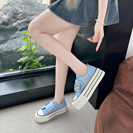 Sommer dünne Frauenschuhe dicker alleinighöhlich-absorbierender schockabsorbierender und atmungsaktives Netzschuhe Trendy Board Schuhe Klettverteidiger Lazy Schuhe YGNX-L-3323 Beige 35