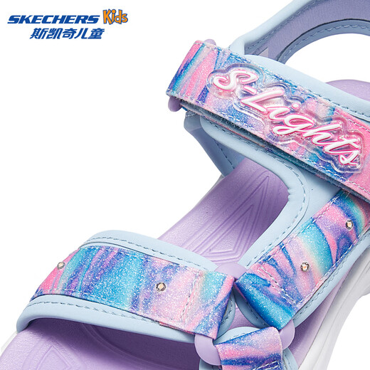 Skechers Summer Girls Velcro Sandals Fashion Flashing Casual Lightweight Versatile Comfortable Shoes Beach Shoes 303103L Light Blue/Multicolor/LBMT 27.5