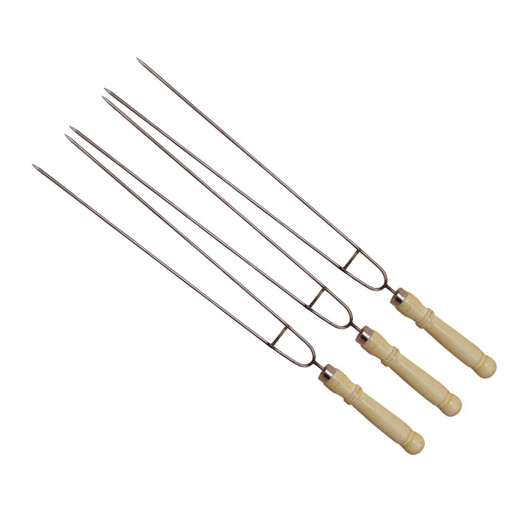 MEIJINJIA wooden handle chicken wing fork stainless steel barbecue skewers disposable fork U-shaped sausage fork BBQ tools 10 pieces