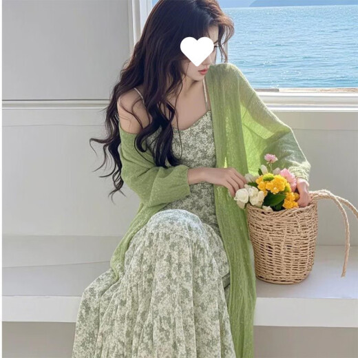 子木雅居韩系新款针织开衫碎花连衣裙两件套 外套 3882W# 3XL 【建议145-160斤】