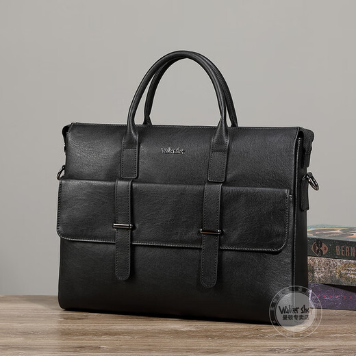 Walker Shop men's briefcase [selected first layer cowhide] 2025 new large-capacity briefcase business handbag black (height 28*width 38*thickness 7cm) 14 inches