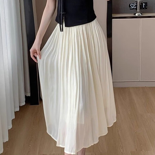 High-end fairy-like and elegant temperament skirt for women in summer 2025 high-waisted A-line pleated loose drooping large hem skirt 1343 apricot color M ([Suggested 96-110Jin[Jin equals 0.5 kg] wear])