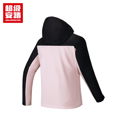 超级安踏冲锋衣女士秋季户外露营徒步防水透湿拼色连帽运动外套162536605U 基础黑/刚柔粉-3 S /女160