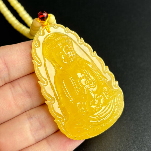 Jade 1 item 1 certificate 1 shot natural raw mineral non-optimized beeswax Guanyin pendant Guanyin Bodhisattva rare collection Guanyin Bodhisattva 20.14 grams
