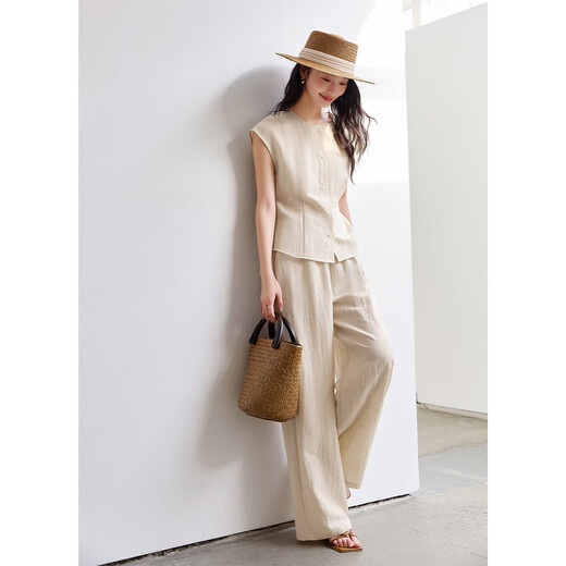 Traje de lino a la antigua de alta gama Vanchiman para mujeres nuevas y pantalones sin mangas de verano