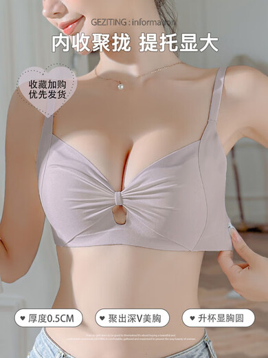 无痕内衣女聚拢小胸显大夏薄款收副乳防下垂提拉上托无钢圈文胸罩 R-提拉公主杯 灰紫 M  34/75AB