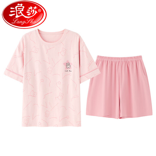 浪莎（LangSha）2025款睡衣女夏季短袖短裤纯棉圆领薄款甜美粉色家居服套装可外穿 Z9859 L 【建议100-120斤穿】