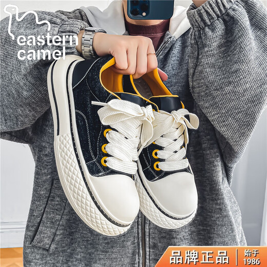 东方骆驼男鞋夏季新款小众设计潮牌个性大头帆布鞋透气百搭舒适软底休闲鞋 黑色 42