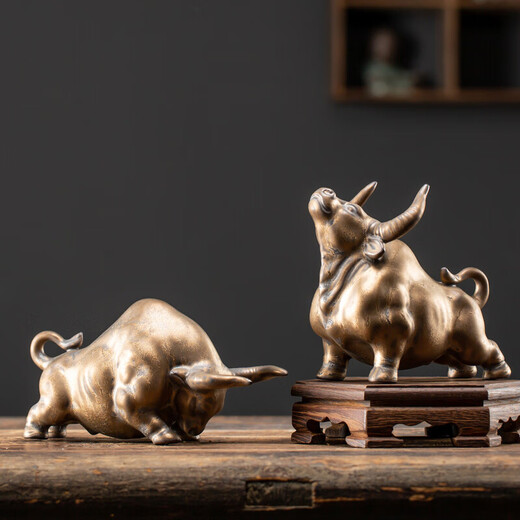 Ceramic fengshui búfalo pequeños adornos para atraer riqueza sala de estar china oficina de la oficina decoración del escritorio del escritorio del zodiaco regalos de la artesanía del zodiaco, magnífica caja de regalo extra grande [azul]