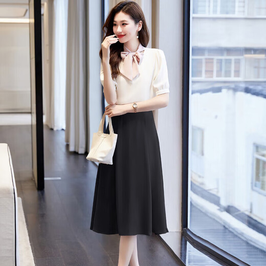 OLJ高档品牌连衣裙女2025年夏季新款感女神范时尚优雅显瘦裙子 卡点领+黑色 M